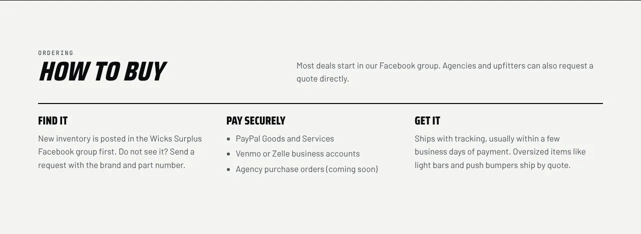 How to buy section with three columns.